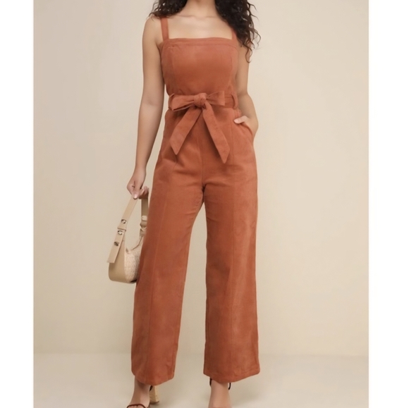 Lulus Pants - Lulu's Rust Jumpsuit with Tie Waist Curdoury